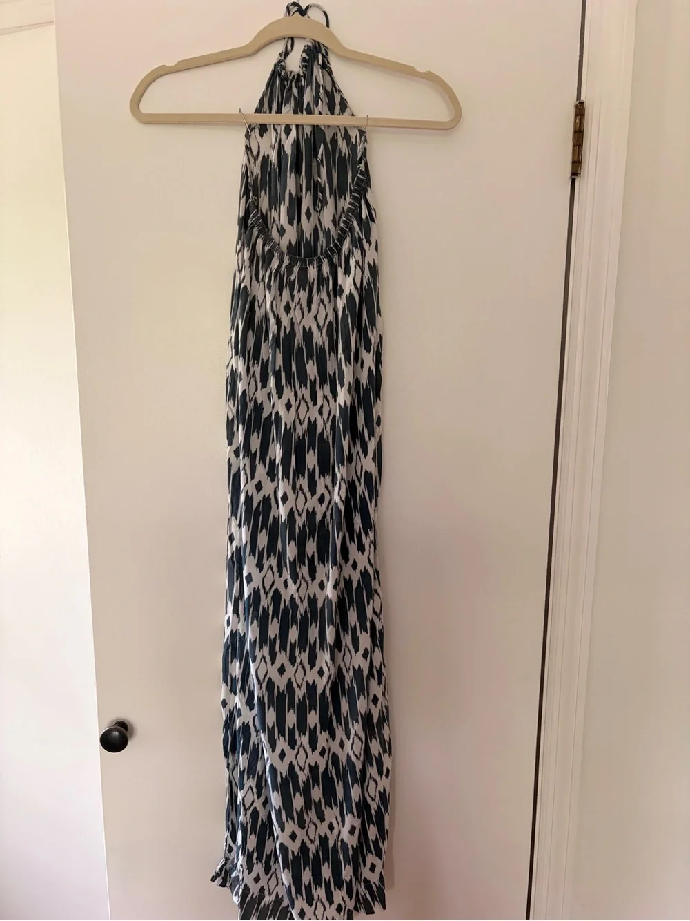 J. Crew Navy and White Ikat Maxi Halter Dress